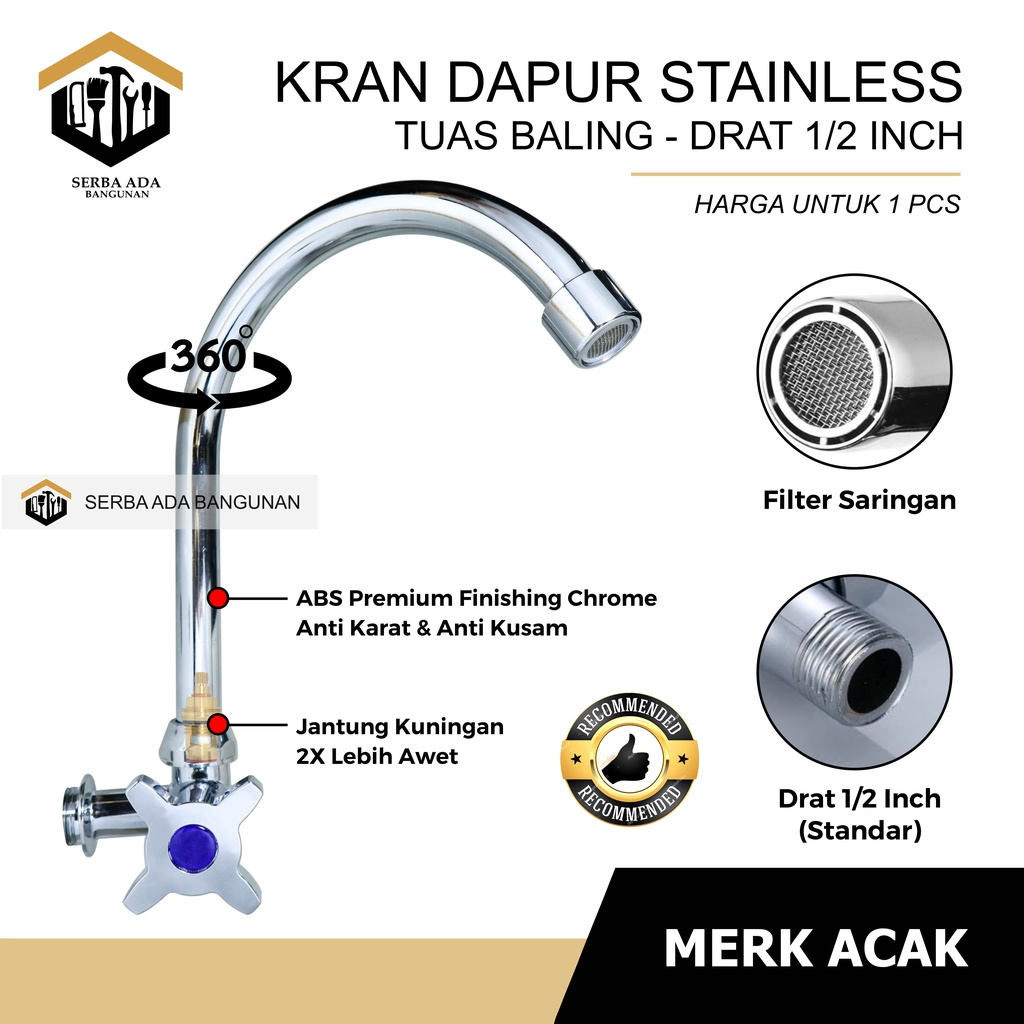 KRAN ANGSA EKONOMIS BABET STAINLESS / ANTI KARAT CUCI PIRING MURAH MERIAH AIR DERAS DAPUR WASTAFEL