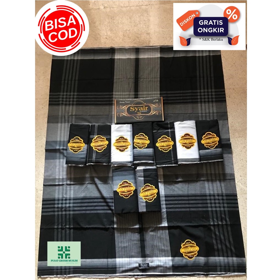 Sarung Syair Ruby Motif Hitam dan Putih Sarung Tenun Kualitas Premium