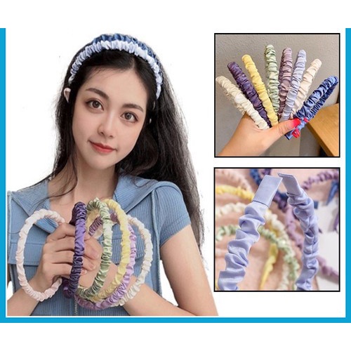 bando korean kerut satin scrunchie style aksesoris headband bandana kain serut warna pastel polos co