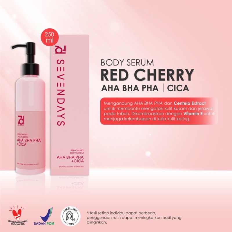 (MITRA) Seven Days Red Cherry Body Serum PINK 250ML ( 7DBS Red Cherry ) Body Lotion Wangi Tahan Lama/Body Serum AHA BHA PHA