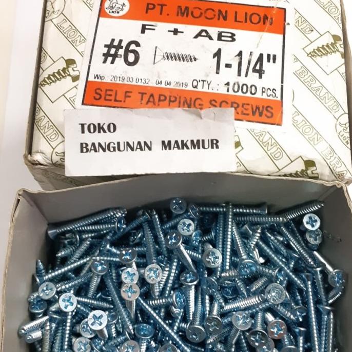 Sekrup 3cm FH 6x1.1/4 Sekrup Kepala Rata Taping per kotak