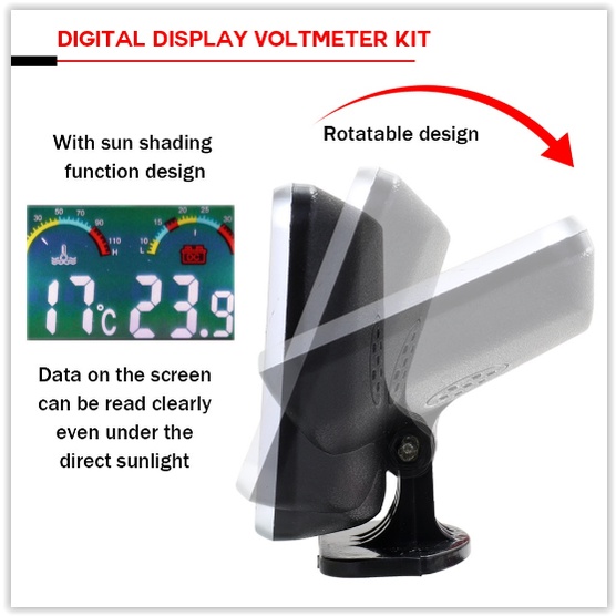 TERMURAH 2in1 LCD Digital Pengukur Temperatur Air Voltmeter Tekanan Udara