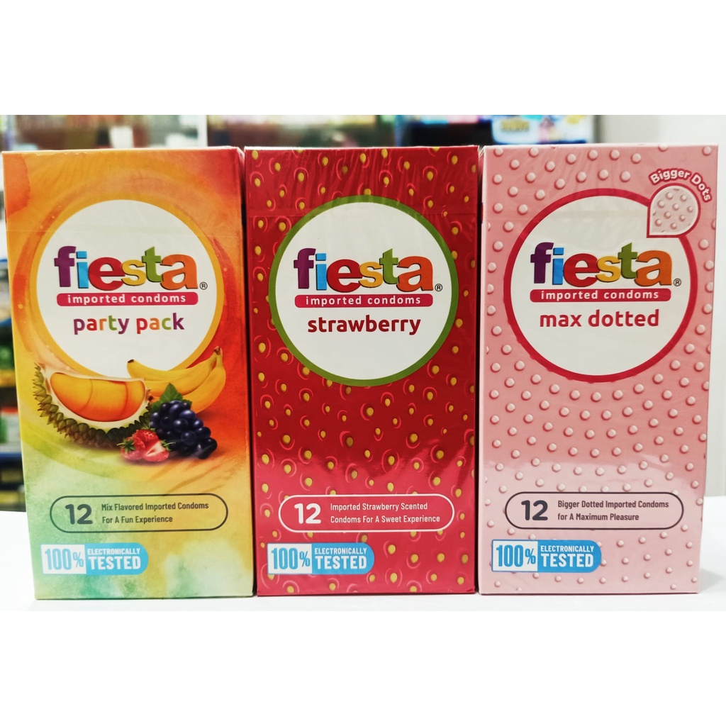 [𝐏𝐑𝐈𝐕𝐀𝐒𝐈] Kondom Fiesta Isi 12 Sachet - Strawberry, Max Dotted, Party Pack