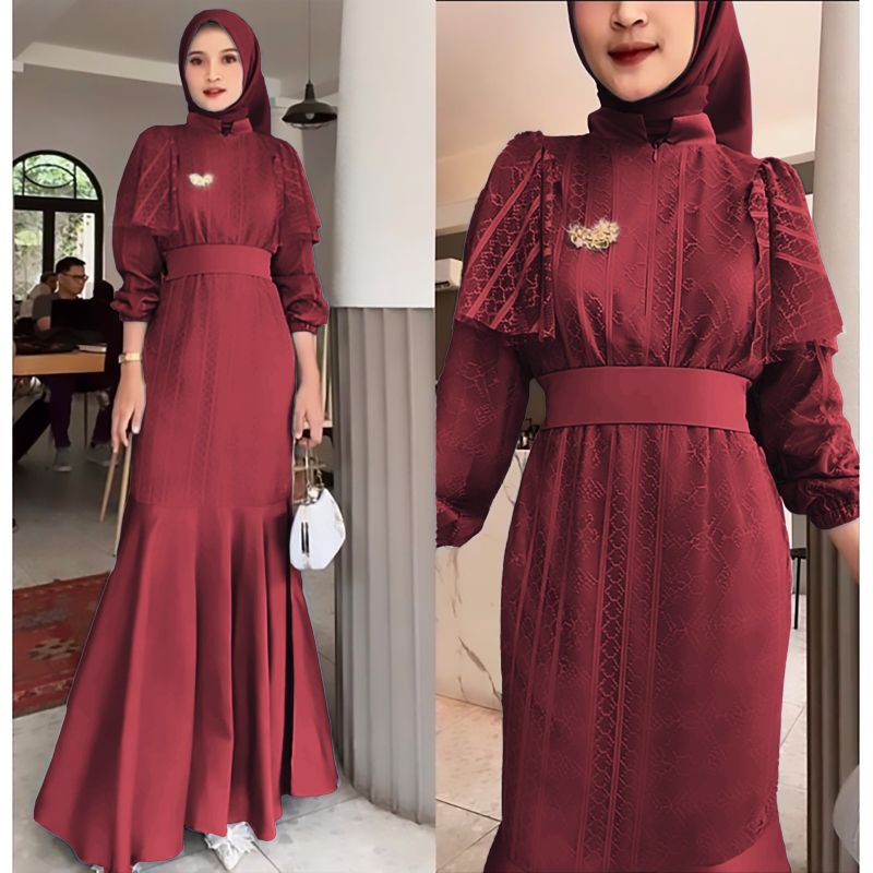 DRESS CELINNE , BRUKAT VELVET, GAMIS HIJAB MUSLIM , MAXY DRESS GAUN , 3 UKURAN