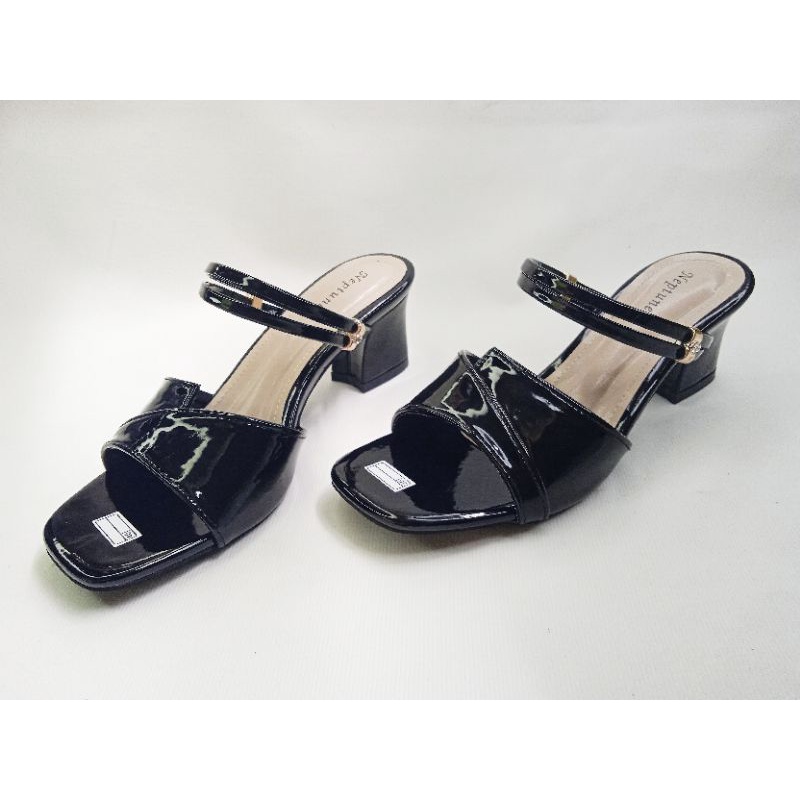 sandal hak wanita high heels cantik tali permata dua glossy h39