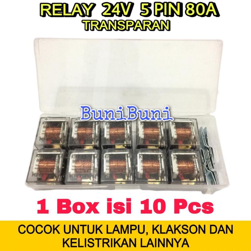 RELAY Transparan 24V KAKI 5 Pin 80A Untuk Lampu / Klakson Mobil Truk - 24V 5 KAKI