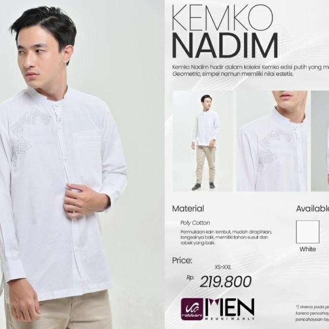 Discount Rabbani Kemko Nadim Koko Baju Muslim Pria Lengan Panjang Putih XS-XXL /BAJU KOKO PRIA/BAJU 