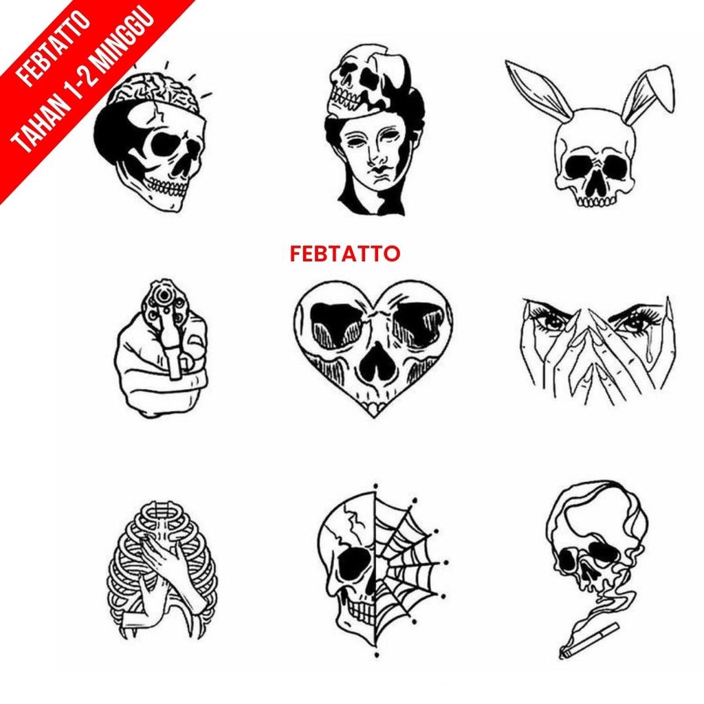 Tato Temporer Tengkorak Tato kecil Stiker Tatto -TEKO 10-18