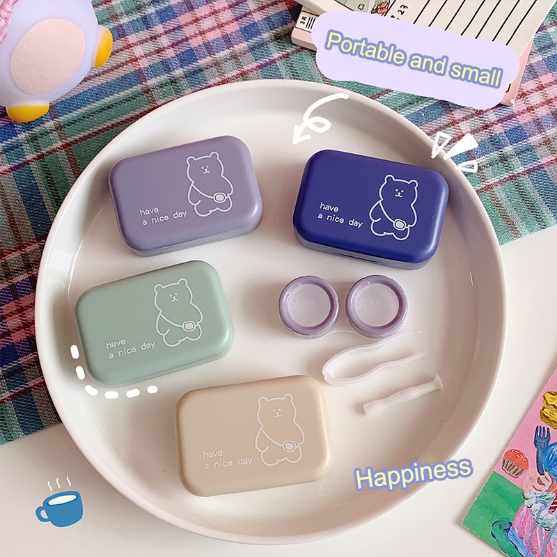 COD❤️Softlens Case Tempat Mini Kotak Soflens Warna Macaron Tekan Flip Cover Case Lensa Kontak Desain Lapisan Ganda-A.one