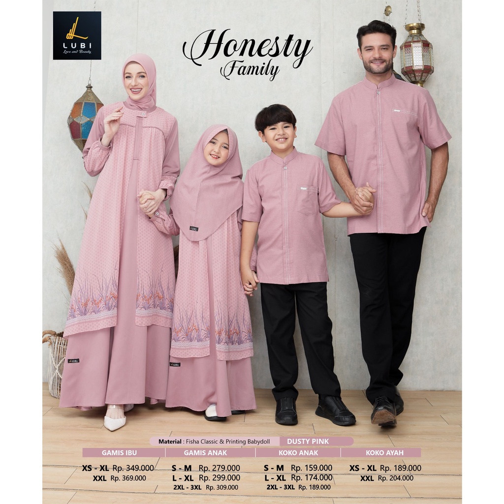 Baju Couple Keluarga Lubi Honesty Dusty Pink Couple Pasangan Terbaru 2023 Seragam Lebaran Modern