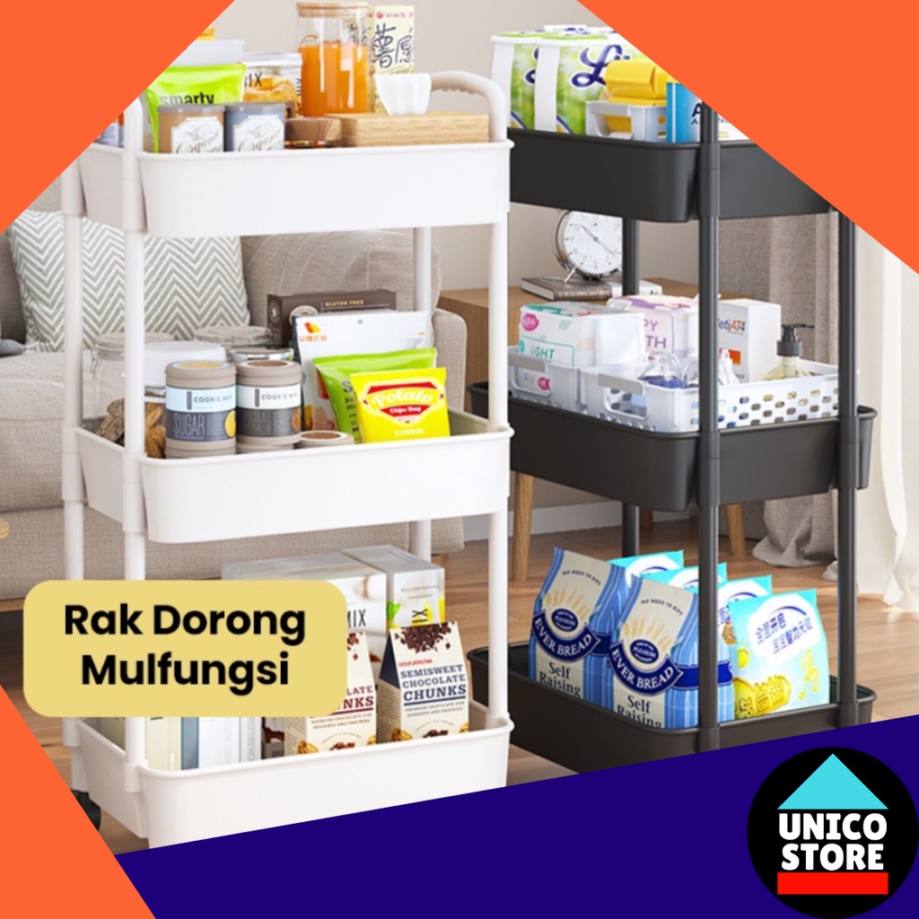 Rak Troli Susun Serbaguna Rak Dapur Rak Salon Rak Kamar Mandi dengan Roda dan Pegangan Tempat Penyim