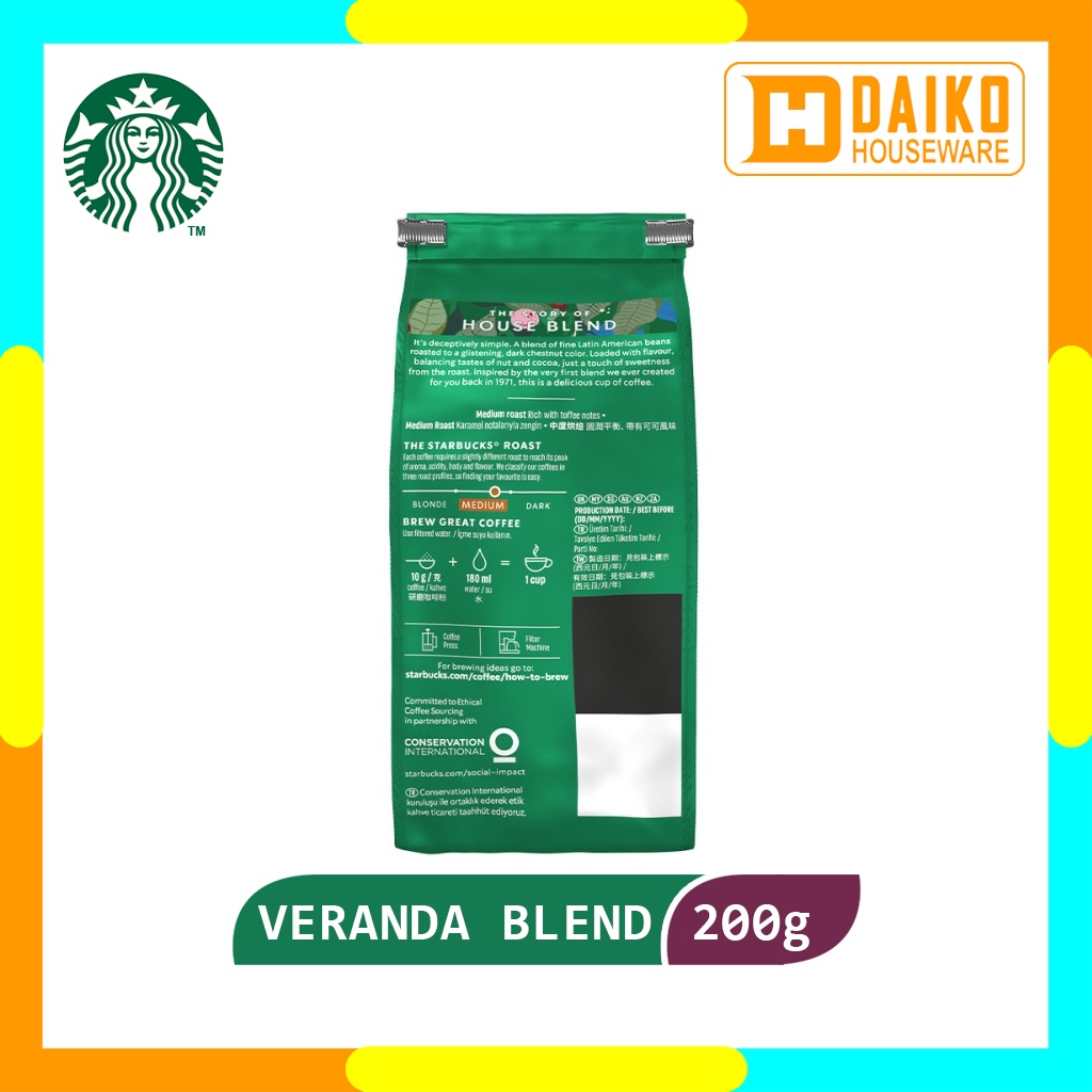 Kopi Bubuk Starbucks Veranda Blend Blonde Roast Coffee Sachet Bag 200gr