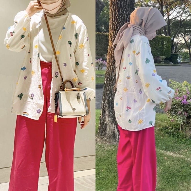 IL - Setelan Paket Hemat Outer Kiyowo + Celana Lula Kancing 2 + Inner Turtleneck / Oneset Bundle Kiyowo Motif