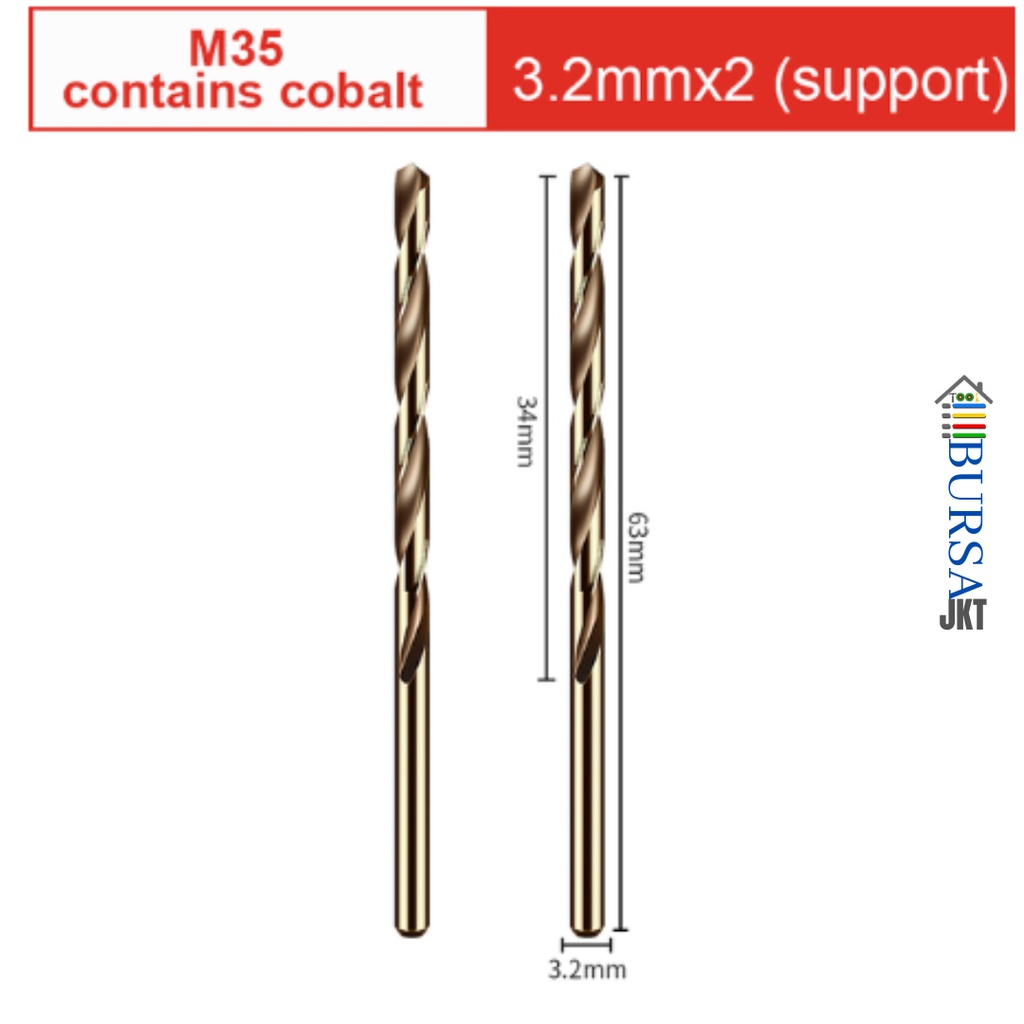 MATA BOR HSS COBALT BESI M35 GOLD MELUBANGI BESI STAINLESS STEEL 3.2 MM