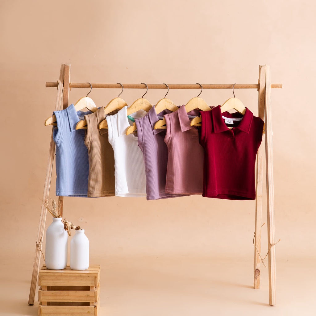 LITTLE CARACAL PATRIZIA CHERRY TOP POLO KUTUNG BAJU ANAK TANPA LENGAN ATASAN ANAK KERAH PEREMPUAN BAJU ANAK PEREMPUAN