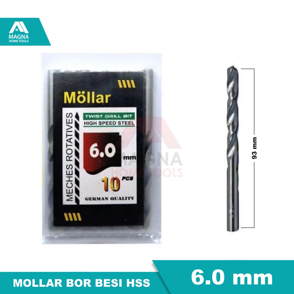 MATA BOR BESI LISTRIK HSS MOLLAR PUTIH 6 MM [ORI]