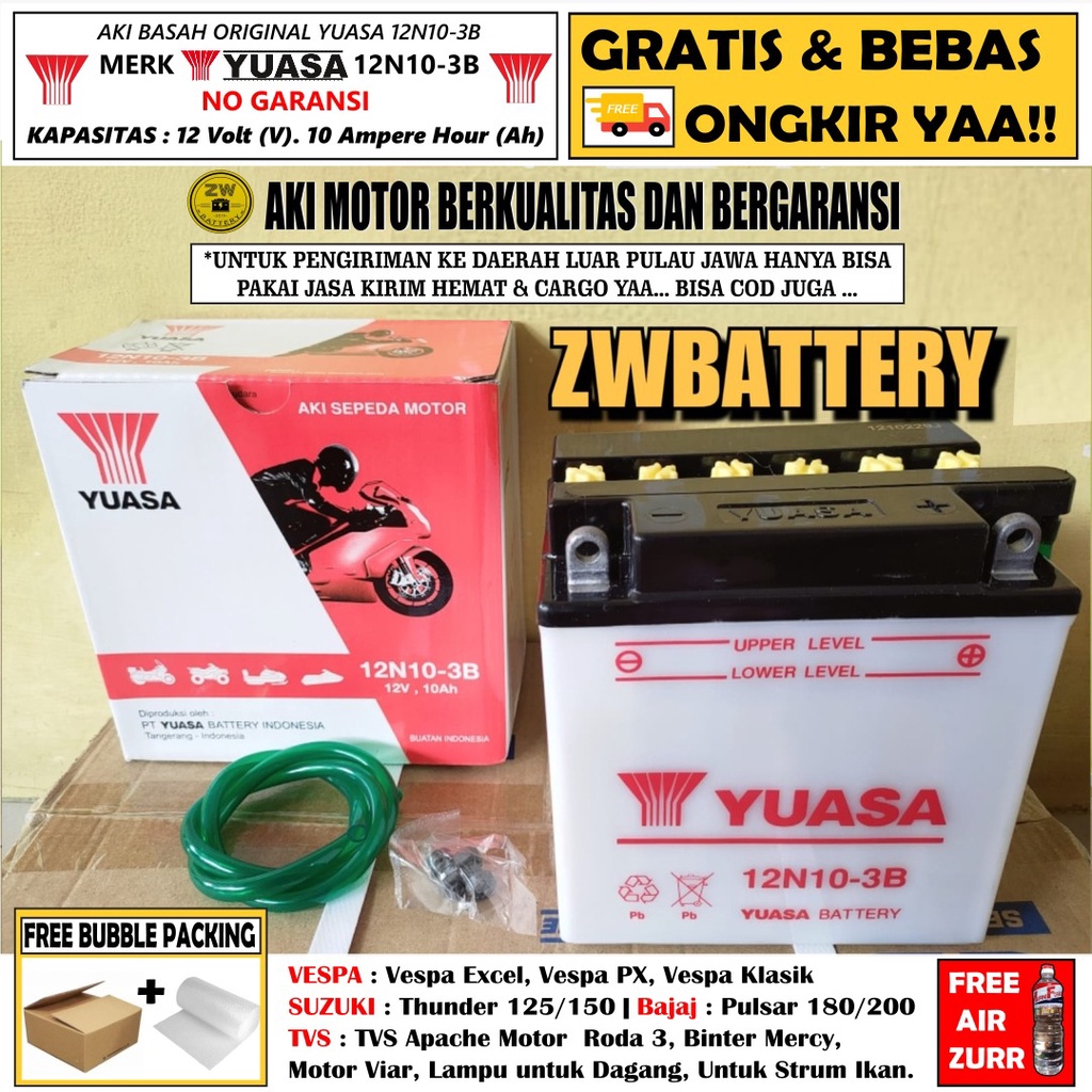 AKI MOTOR 12N10-3B BINTER MERCY, MOTOR RODA 3 YUASA ORIGINAL 10 AMPERE