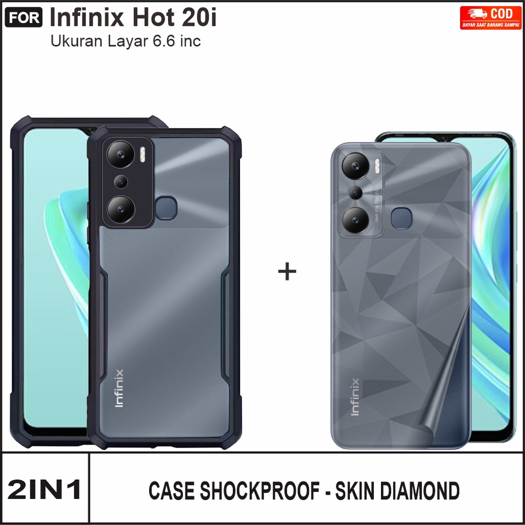 Hard Case Infinix Hot 20i Hot 20s Paket 2in1 Casing Cover Shockproof Free Skin Diamond