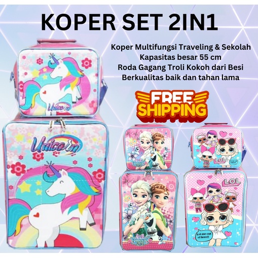 IMPORT ~ Koper Set 2in1 ~ Koper Set Sekolah Anak SD Anti Air UNICORN EKSTRA JUMBO 55 x 33 x 22