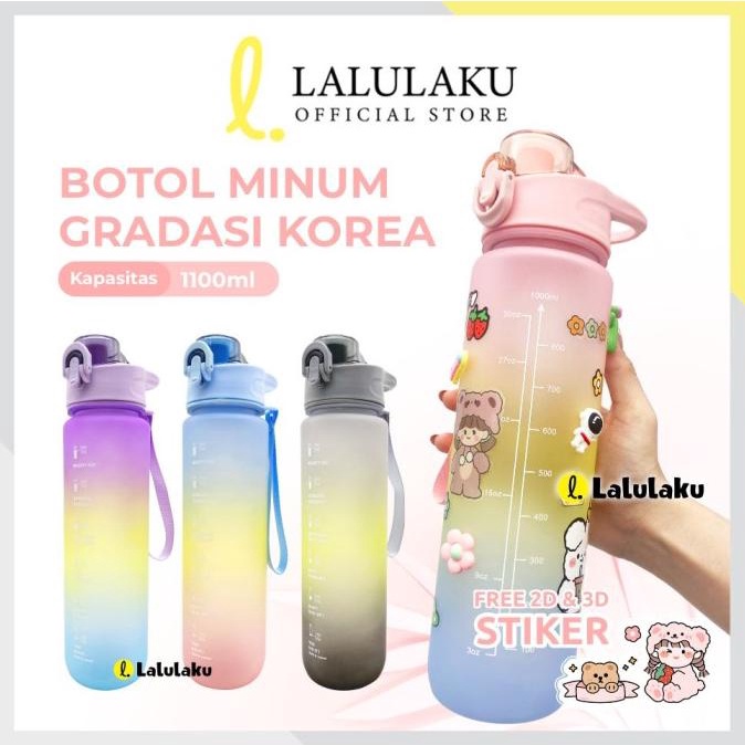 

Botol Minum Motivasi 1100ML Korea Viral Botol Gradasi 3 Warna