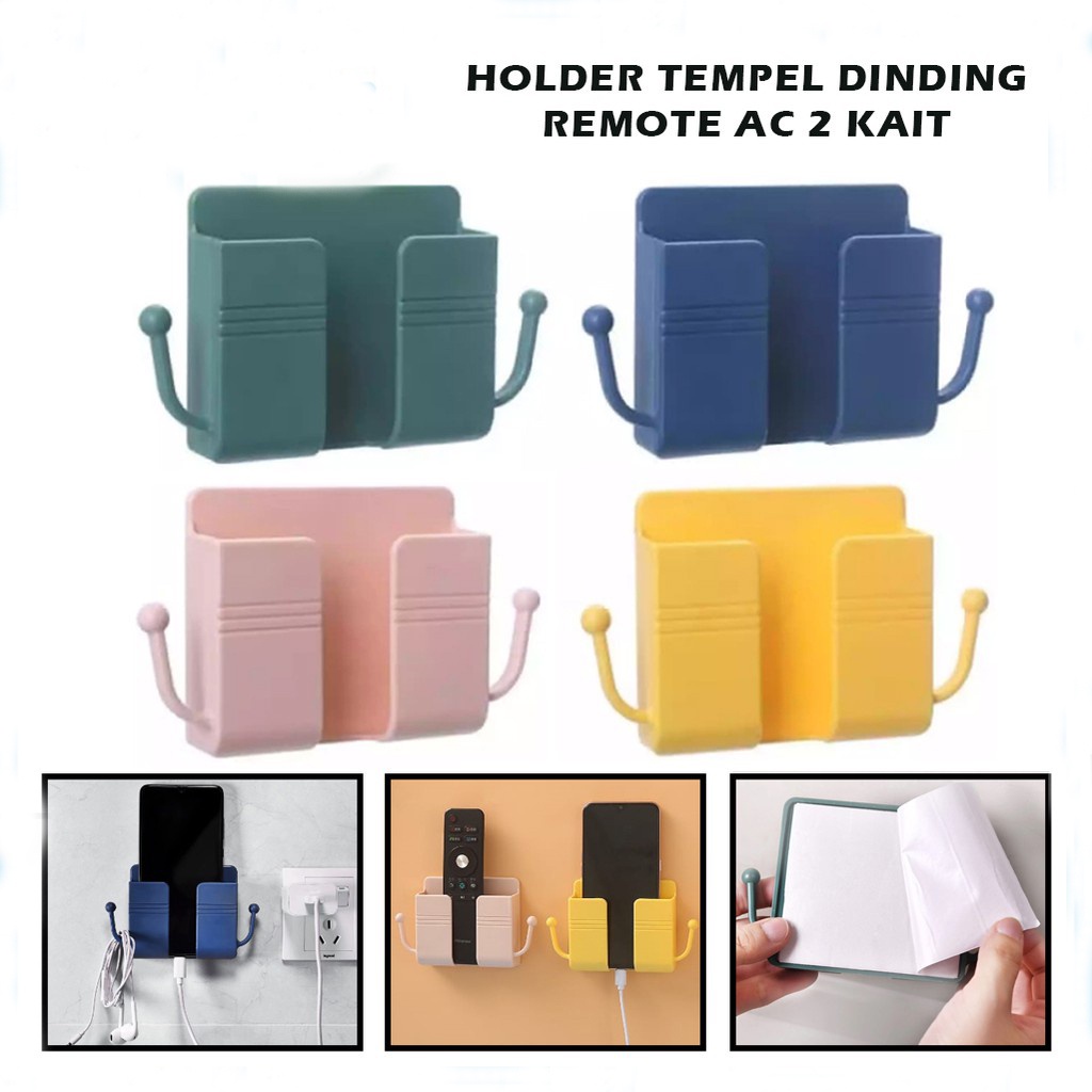 VS - Holder Tempel Dinding Dengan Gantungan 2 Kait Rak Gantung Tempat Charger Hp Remote TV AC Multifungsi Penyangga Tembok