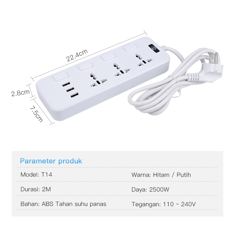 Stop Kontak Smart Power Strip Socket Colokan Listrik Socket USB Hitam/Putih