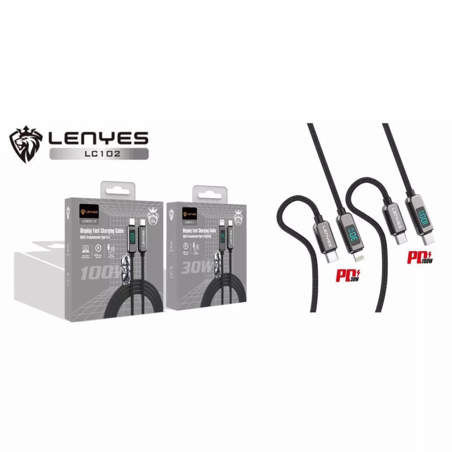 JH KABEL DATA LENYES LC-102 100W TYPE C LIGHTNING FAST CHARGING LC102 LCD