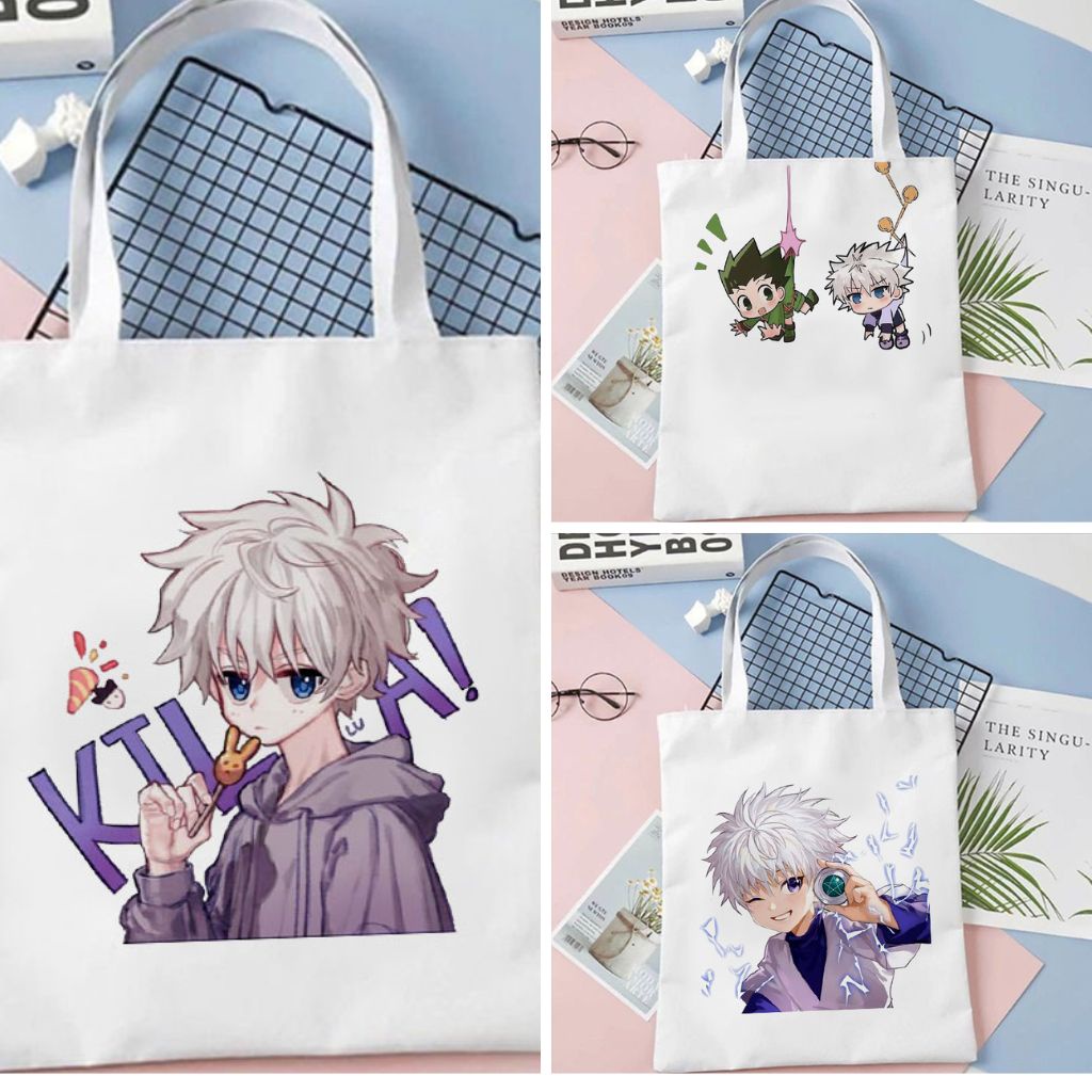 Tas Serut Tote Bag Totebag Killua Hunter X Hunter Anime Wibu Jepang Lucu String Bag Kanvas Wanita Tas Laptop Sekolah