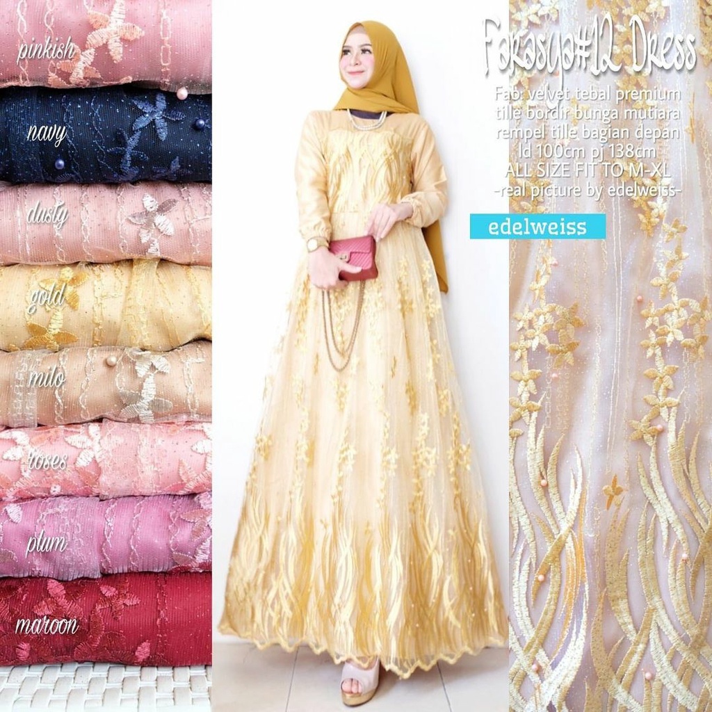 Dress Muslim Farasya #12 Dress Gamis Kondangan Jumbo Ld 130cm Gamis Lebaran Anak Perempuan Remaja Muslimah Gaun Pesta Resepsi Seragam Pernikahan Outfit Bridesmaid Gamis Broklat Jumbo Wanita xxxl Dress Code Kondangan Warna Rose Gold Greentea Mocca