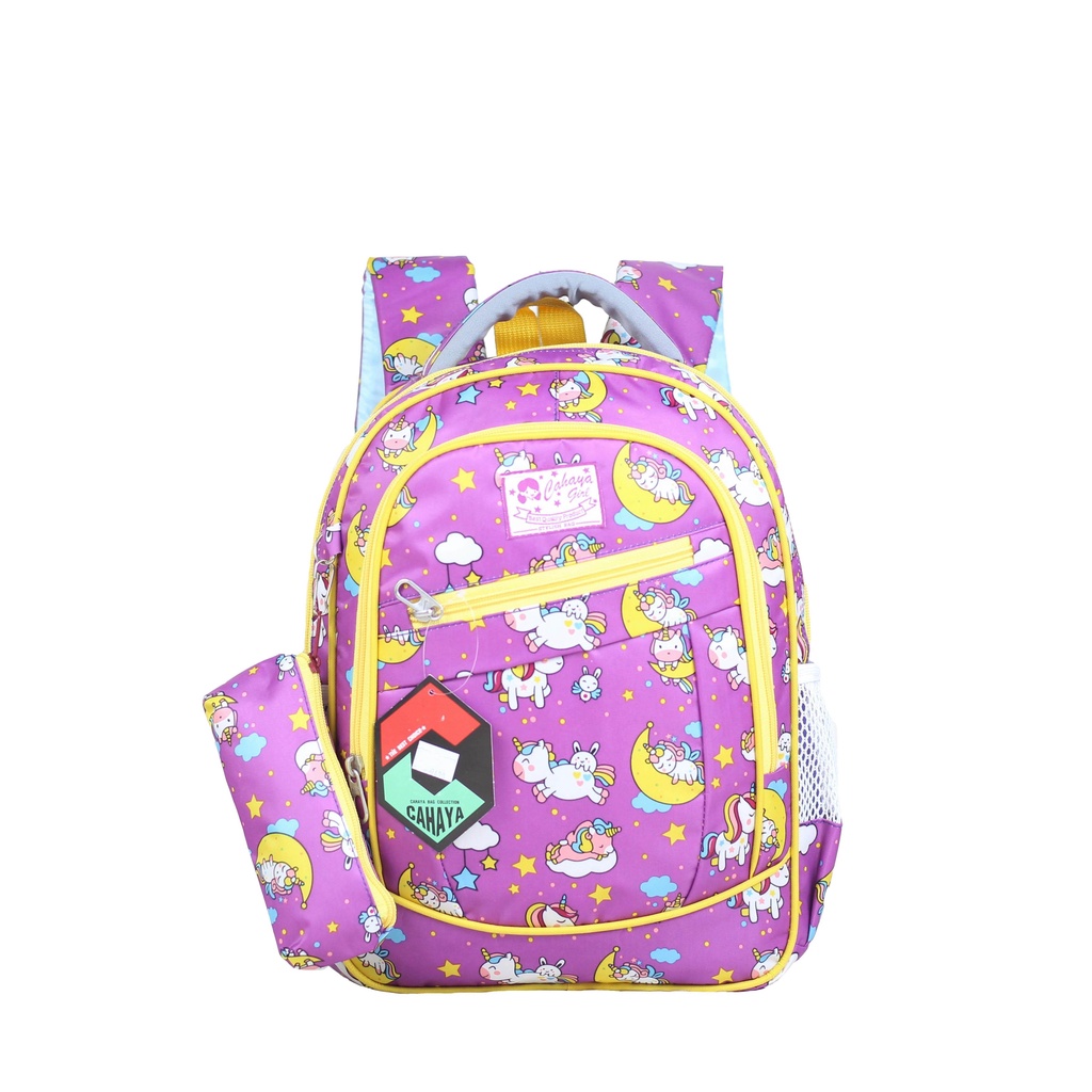 Tas Anak Perempuan Unicorn PAUD TK SD Bonus Tempat Pensil Raincover Ukuran Compact Bahan Tebal Impor Jahitan Kuat Muat LKS Ransel Anak Cewek Sekolah Les Ngaji TPQ TPA Muat Banyak Laptop Ipad In Lucu