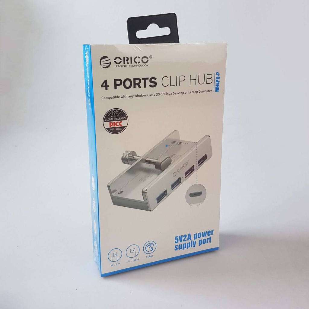 USB Hub 3.0 Clip-on Type Aluminium 4 Port - MH4PU-P - Silver