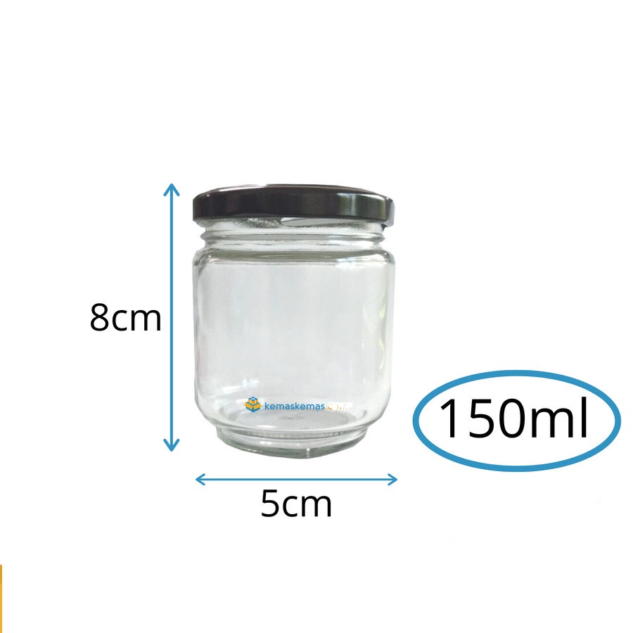 150ml Botol Kaca Round Jar Kaca Bulat Jar Saffron + Tutup