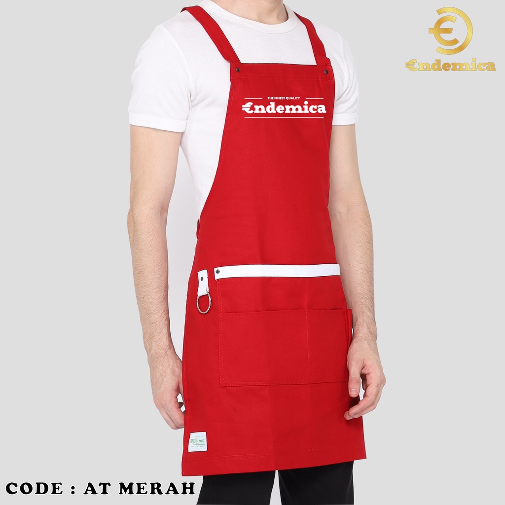 Apron chef celemek Koki full cotton tali silang plus bordir logo