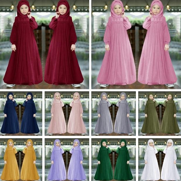 Terbaru GAMIS MUSLIM MURAH ANAK PEREMPUAN DRESS PANJANG KID NURAINI BROKAT TILE CANTIK RENDA IMPORT 