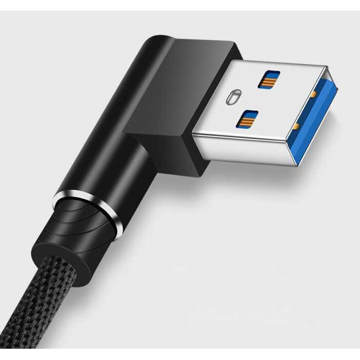 Kabel Charger USB Type C L Shape Cable 2.1A 1 Meter - Black