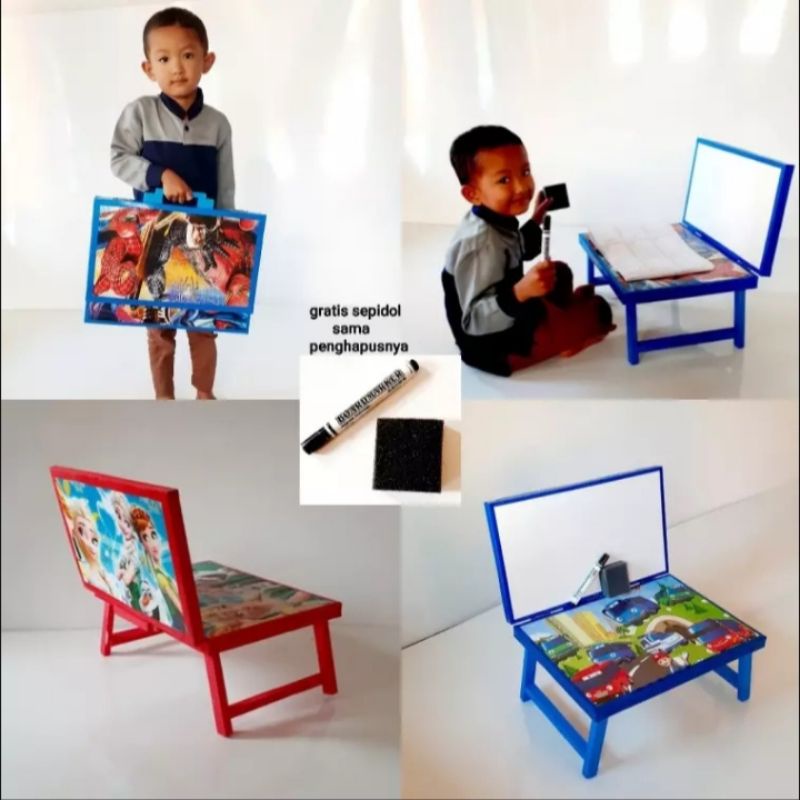 

Meja Belajar plus papan tulis Lipat Karakter Anak Minimalis GRATIS SPIDOL dan PENGHAPUS 30x40x24