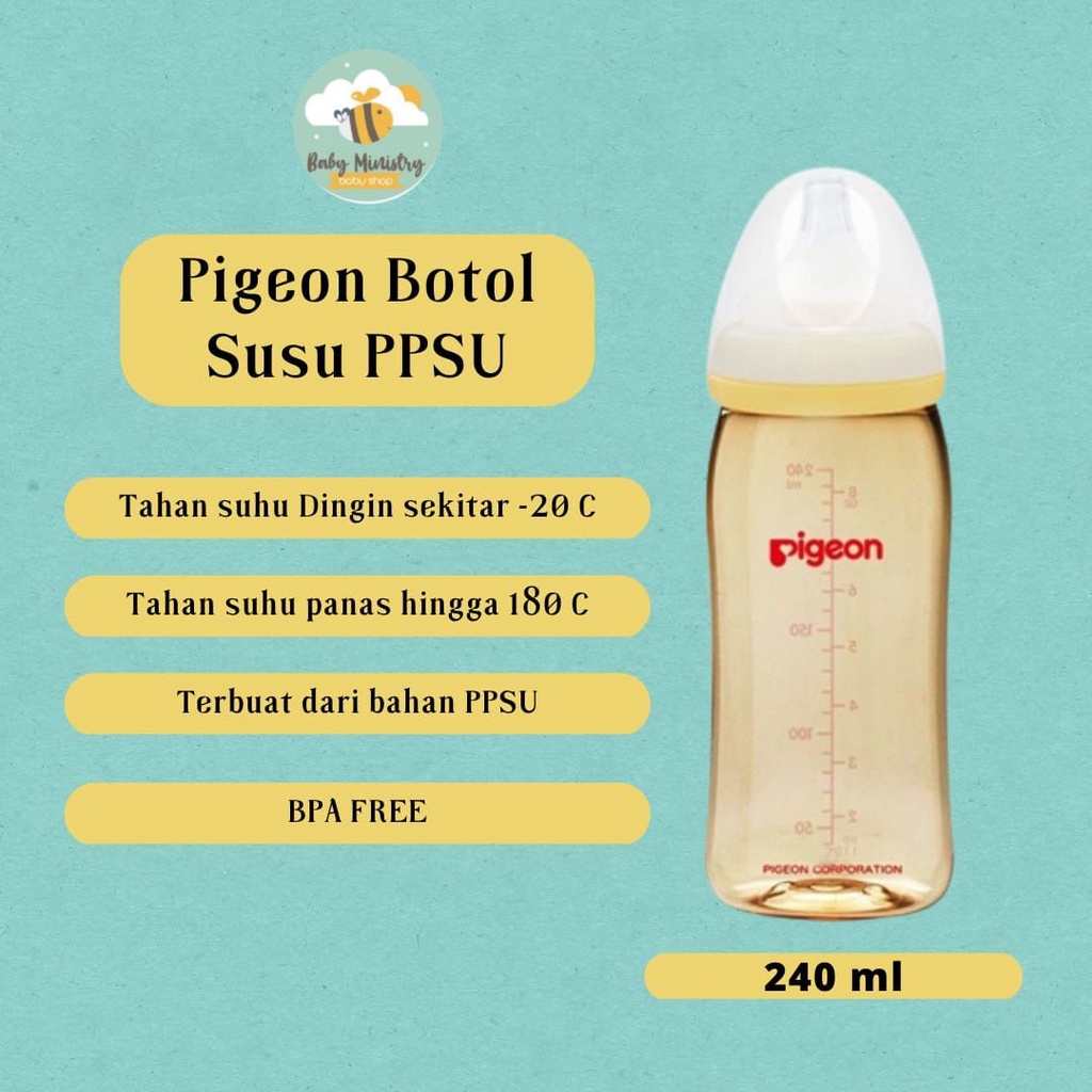 Pigeon Bottle PPSU With Peristaltic Plus Nipple 240ml Animal Yellow / botol susu anti kolek / botol susu tahan lama / bpa free / softouch / tahan dingin