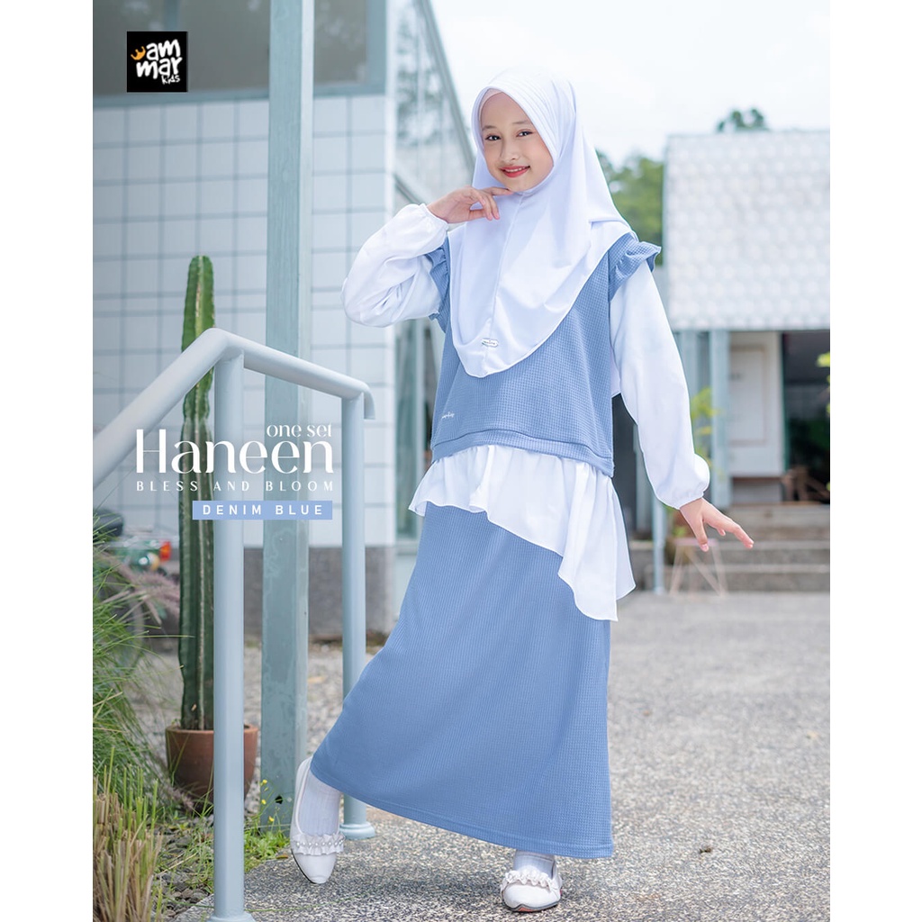 Setelan Baju Muslim Anak Perempuan Umur 3 4 5 6 7 8 9 10 11 12 Tahun Model Terbaru Lebaran Haneen One Set