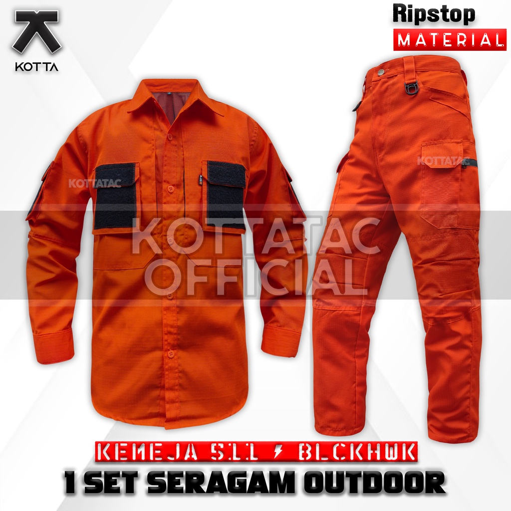 SATU SET SETELAN KEMEJA TACTICAL CELANA OREN PDL TIM SAR BASARNAS BPBD - CELANA TACTICAL ORANGE - KEMEJA PDL ORANGE