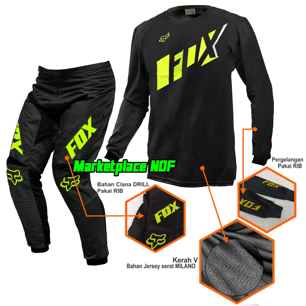 jersey trail cross Motocross baju Motor adventure mx Hitam kuning hijau stabilo set celana tril cros