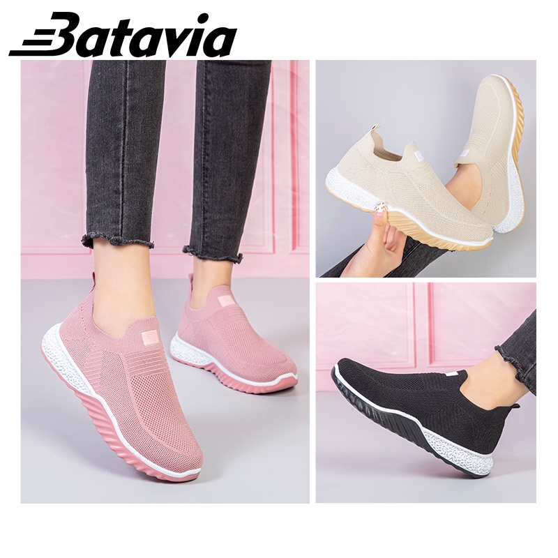 （COD）Batavia Baru Sepatu Wanita Sneakers Bernapas Tipis Kasual Mesh Rajutan Sepatu Wanita Sepatu Lari A121