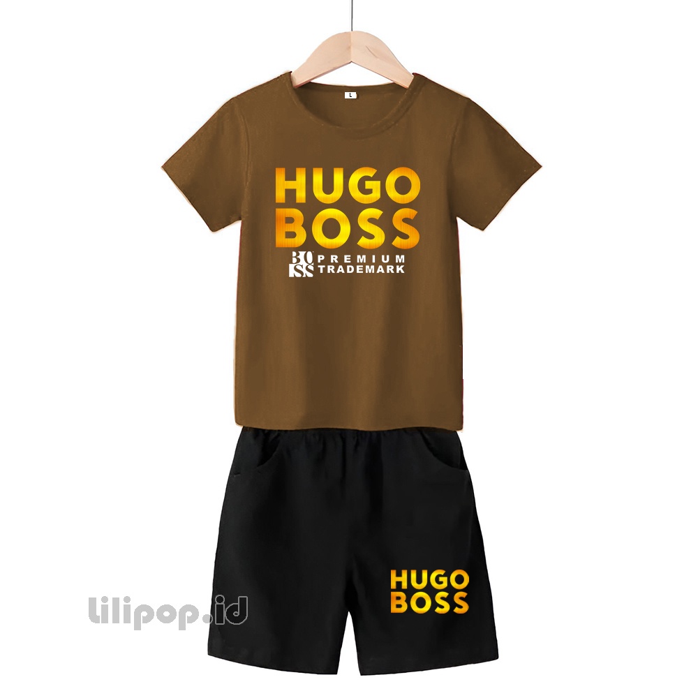 Baju Anak Stelan Kaos 3/4 Hugo Cowok Cewek  Usia 1 - 4 Tahun Celana Pendek Harian