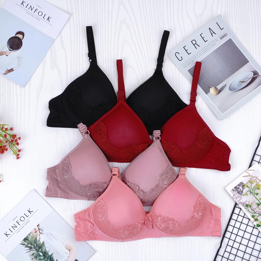 IL - Bra Bh Busa Tanpa Kawat Kancing Bra Wanita Motif Bordir Renda Kualitas Premium Real Pict TIAINI