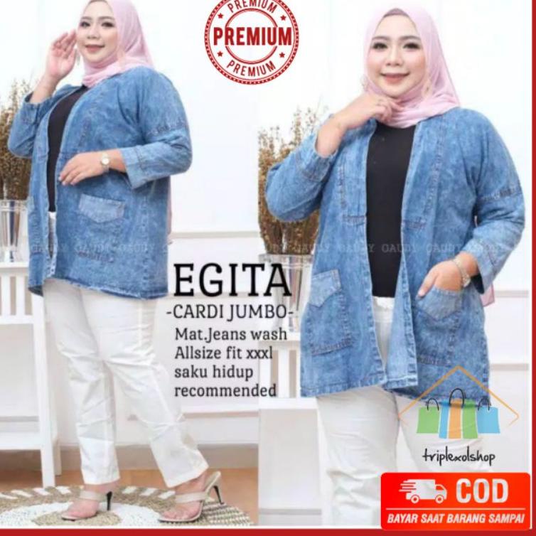 STOK TERBARU XXX CARDIGAN JEANS WANITA JUMBO/ OUTER JEANS WANITA BIG SIZE / OUTER WANITA JUMBO/TERLA