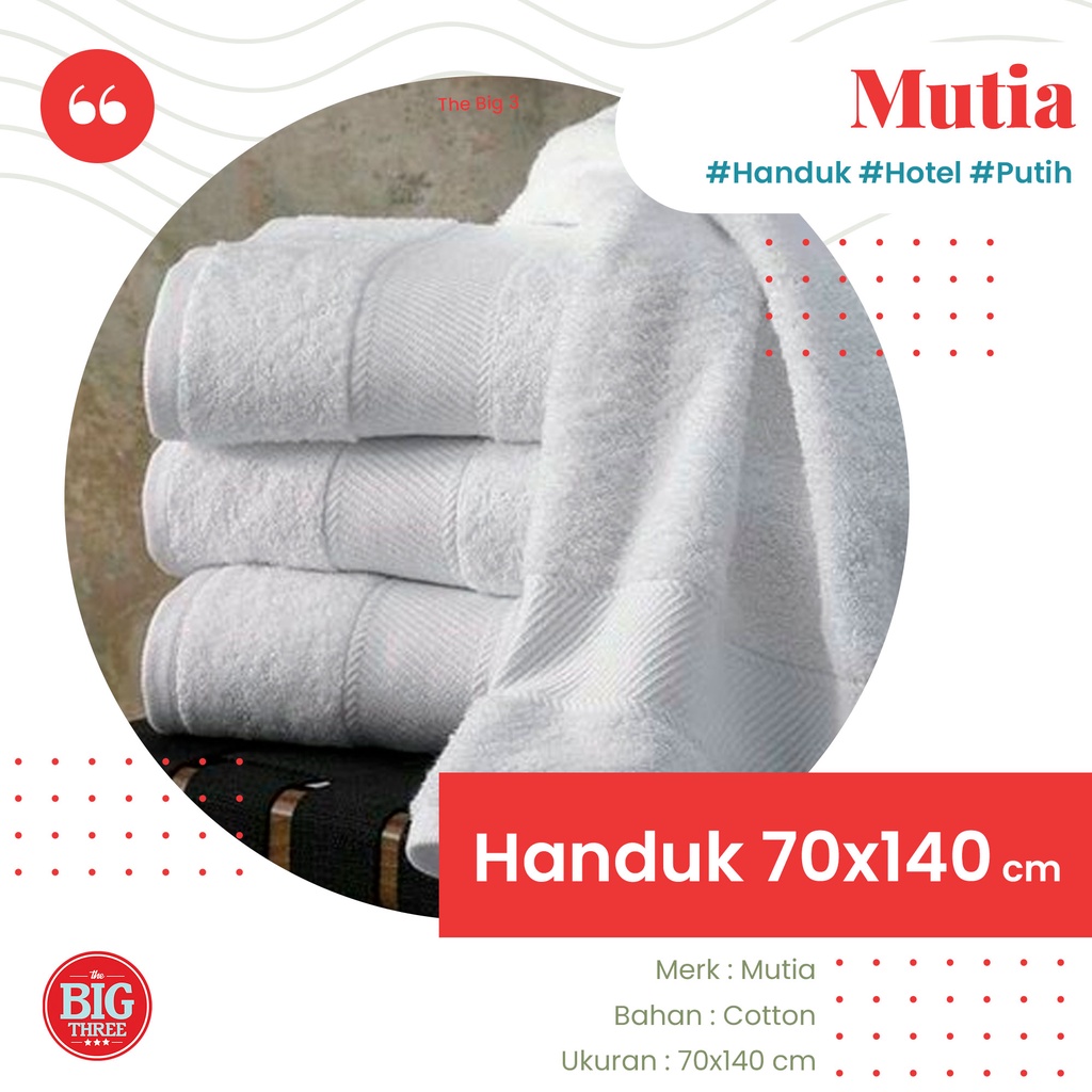 HANDUK Mutia 70x140 cm warna putih  - Lembut Katun Handuk Hotel - Cotton Towel White TBT