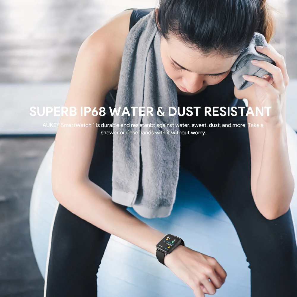 AUKEY SW-1 - Smartwatch Fitness Tracker Waterproof Heart Rate Sensor - Jam Tangan Pintar dengan Pengukur Detak Jantung dan Kadar Oksigen dalam Darah