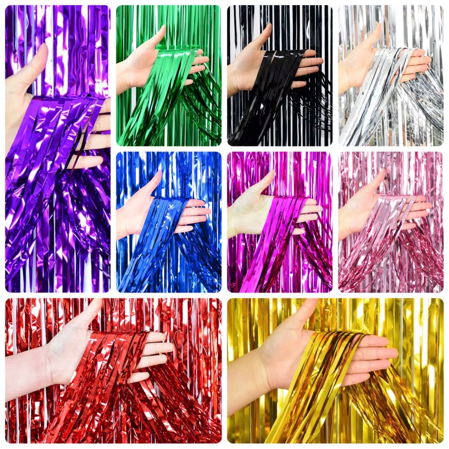 Foil Curtain Tirai Dekorasi Berkilau Import Ballon Pesta Party DIY Rumbai Backdrop Ulang Tahun Ultah Pernikahan Grad Birthday Wedding Rose Gold Blue Tosca Silver Gold Pink Hiasan Dinding Dekor Decoration Prakarya Kerajinan Grosir Prakarya Malang