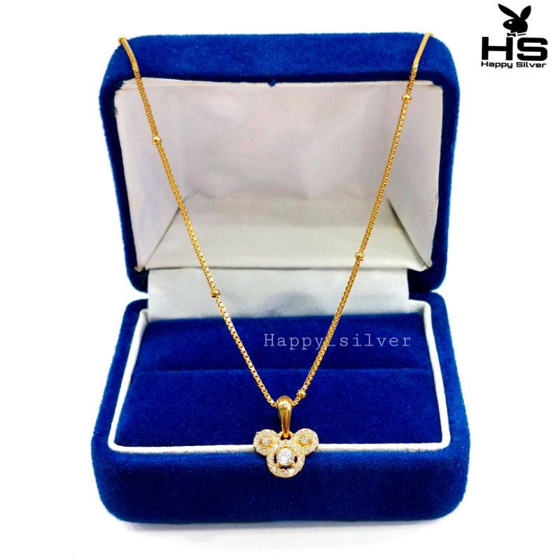 SET KALUNG ANAK PERAK ASLI SILVER 925 LAPIS EMAS PUTIH - MODEL LIONTIN MICKEY - PERHIASAN PERAK - PE