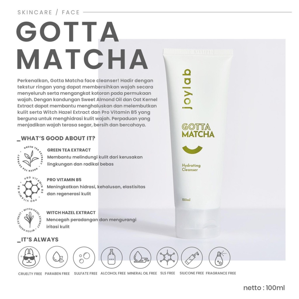 JOYLAB Gotta Matcha (100ml Facial Wash), Matcha Soy Milk (Extra Hydrating Cleanser 100ml), Gotta Smooth (Gentle Exfoliating Cleanser 100ml)