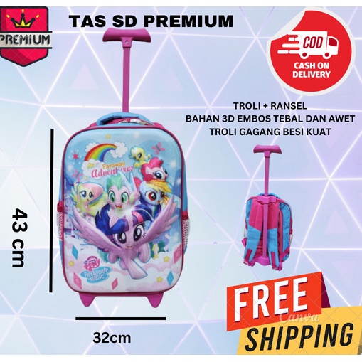 PREMIUM ~ COD Tas TROLI Ransel 2in1 Anak UNICORN HELOKITY TSUM LITTLE PONY FROZEN Troli Embos TROLEY TROLLEY EMBOS